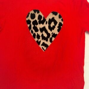 J. Crew Red and Black Short Sleeve Tee with Leopard Heart